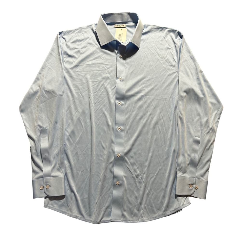NWT Collars & Co. Quattro Flex Dress Shirt Men Large Sky Blue Semi Spread Collar